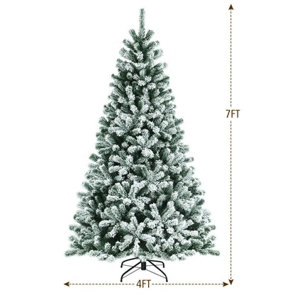 7 Feet Pre-lit Snow Flocked Hinged Christmas Tree with 1116 Tips and Metal Stand-7 ft, Green Christmas Tree   at Gallery Canada