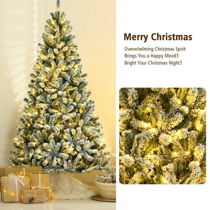 7 Feet Pre-lit Snow Flocked Hinged Christmas Tree with 1116 Tips and Metal Stand-7 ft, Green Christmas Tree   at Gallery Canada