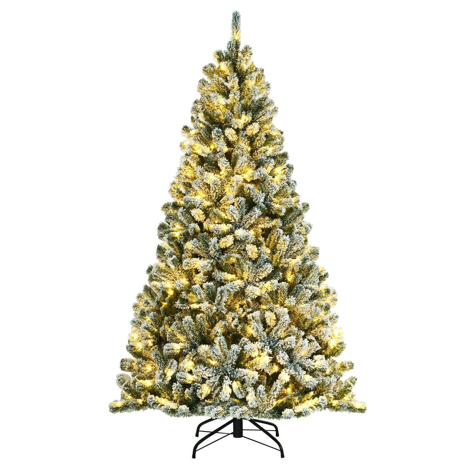 6 Feet Pre-lit Snow Flocked Hinged Christmas Tree with 928 Tips and Metal Stand-6 ft Christmas Tree   at Gallery Canada