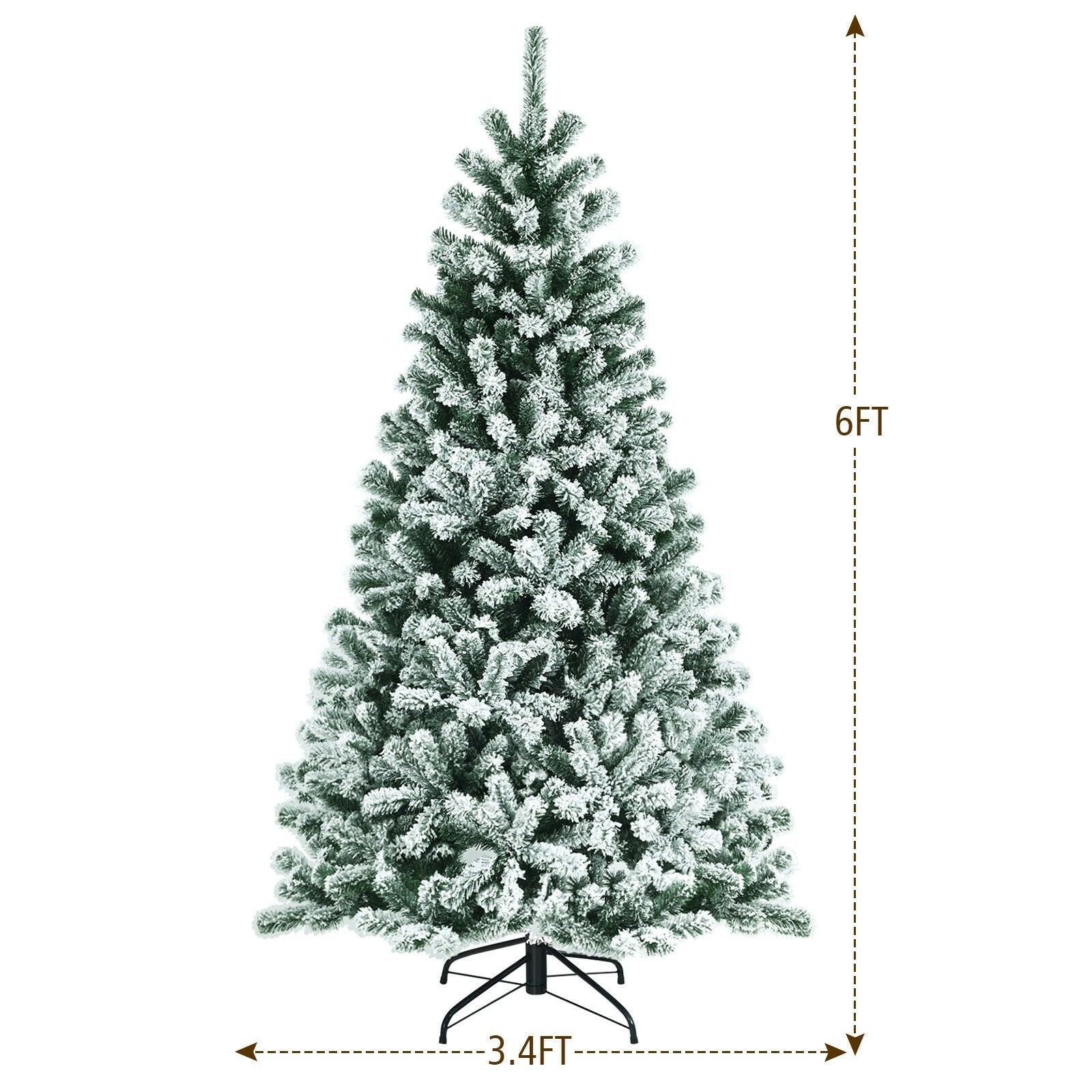 6 Feet Pre-lit Snow Flocked Hinged Christmas Tree with 928 Tips and Metal Stand-6 ft Christmas Tree   at Gallery Canada