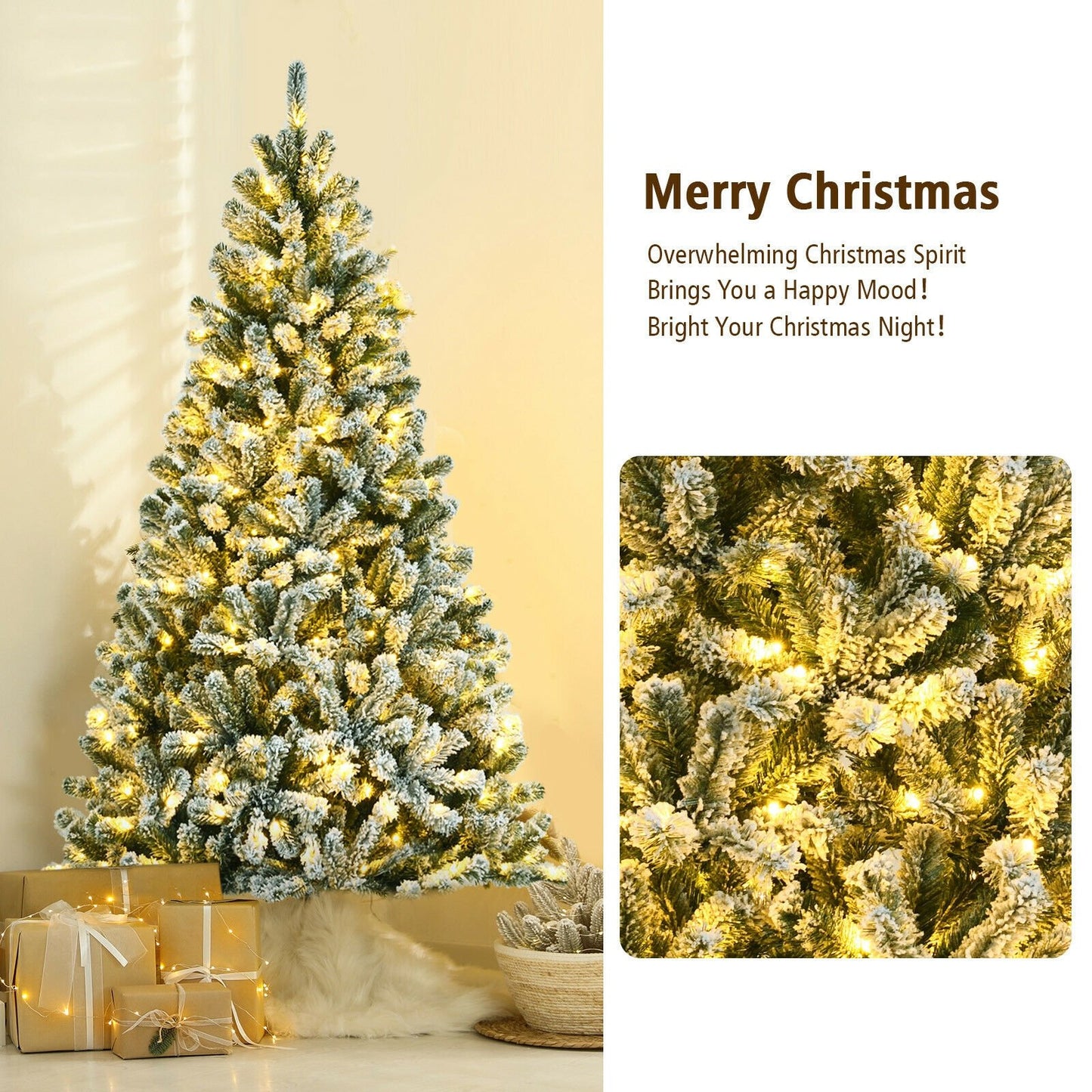 6 Feet Pre-lit Snow Flocked Hinged Christmas Tree with 928 Tips and Metal Stand-6 ft Christmas Tree   at Gallery Canada