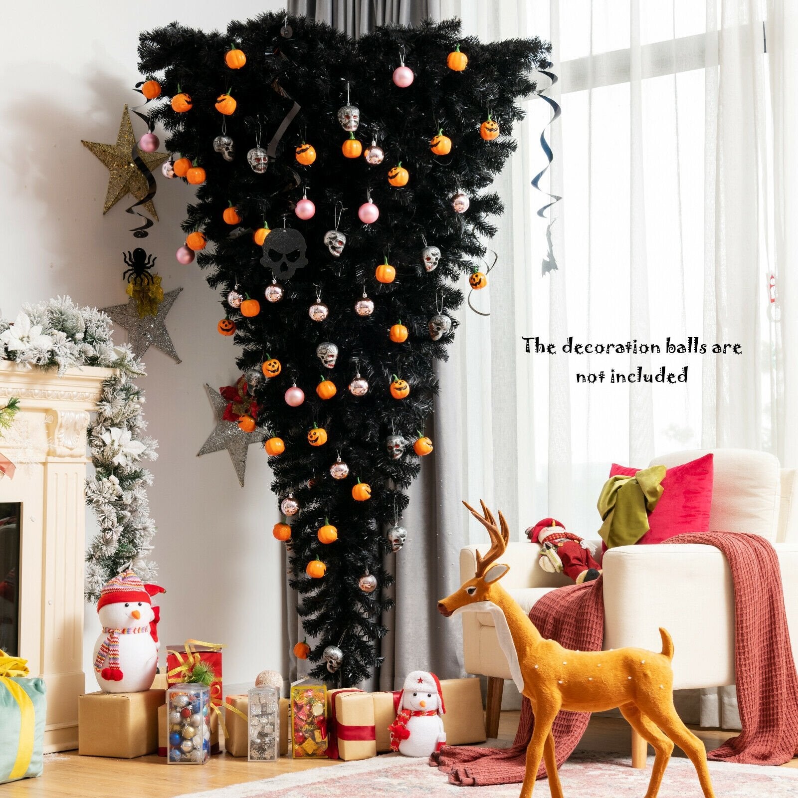 Upside Down 7 Feet Halloween Tree with 400 Purple LED Lights, Black - Gallery Canada