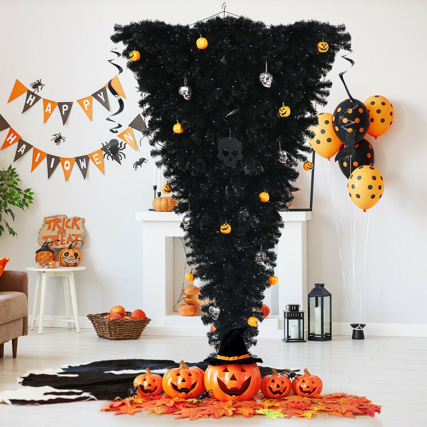 Upside Down 7 Feet Halloween Tree with 400 Purple LED Lights, Black - Gallery Canada