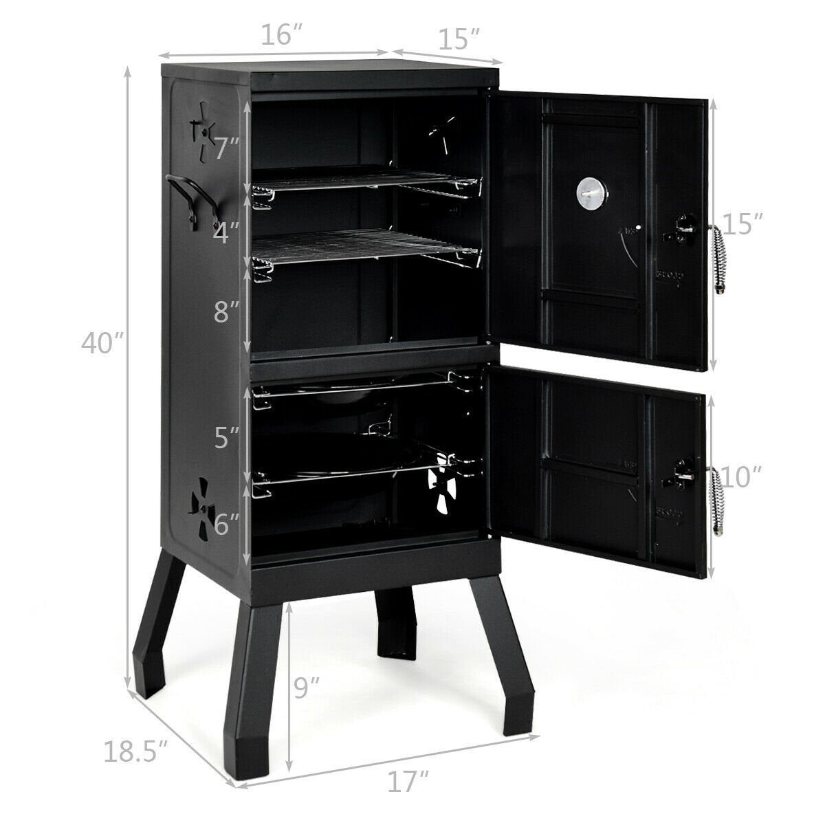 Vertical 2-tier Outdoor Barbeque Grill with Temperature Gauge, Black Outdoor Grills   at Gallery Canada