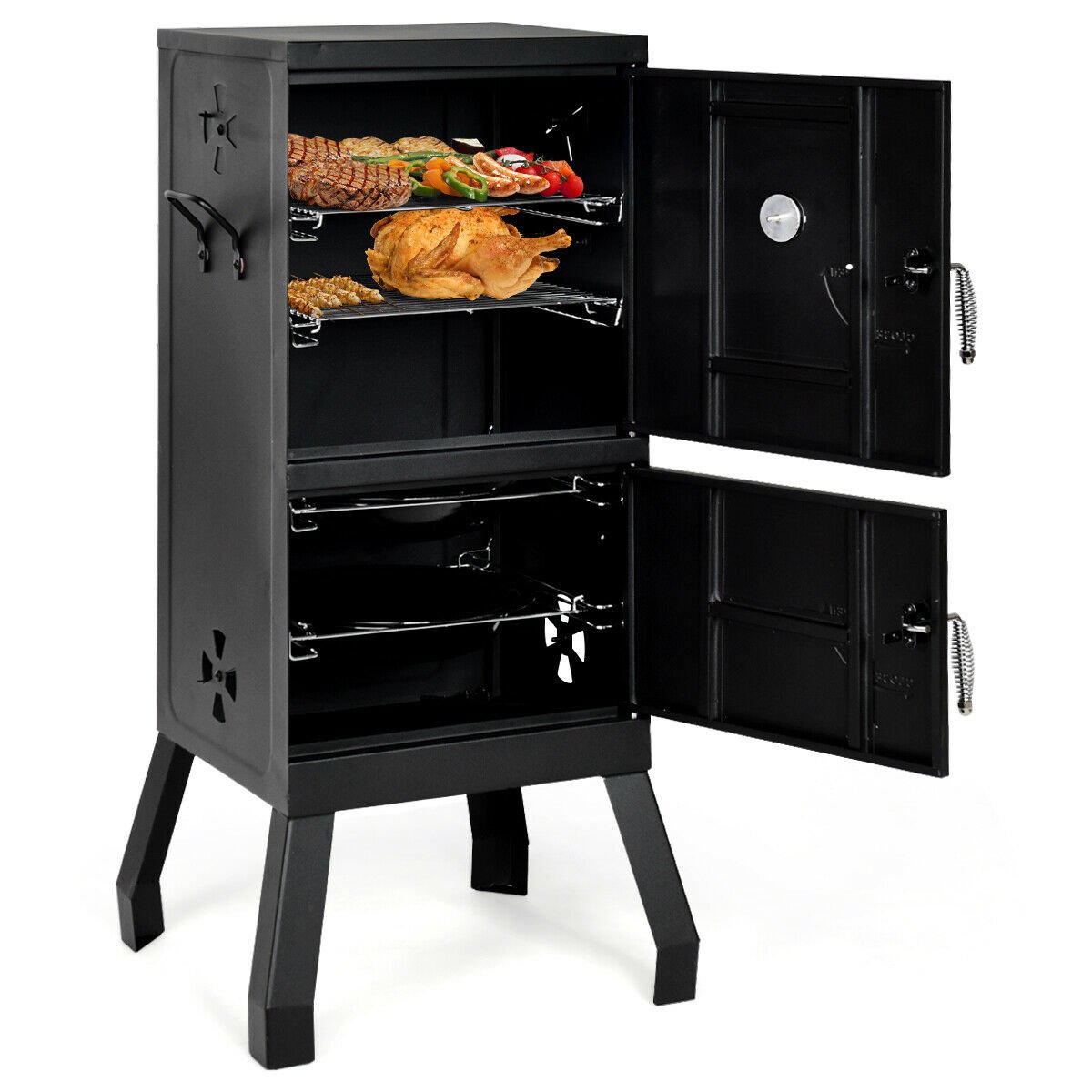 Vertical 2-tier Outdoor Barbeque Grill with Temperature Gauge, Black Outdoor Grills   at Gallery Canada