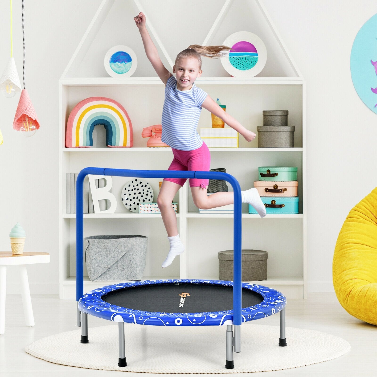 36 Inch Kids Trampoline Mini Rebounder with Full Covered Handrail , Blue Trampolines   at Gallery Canada