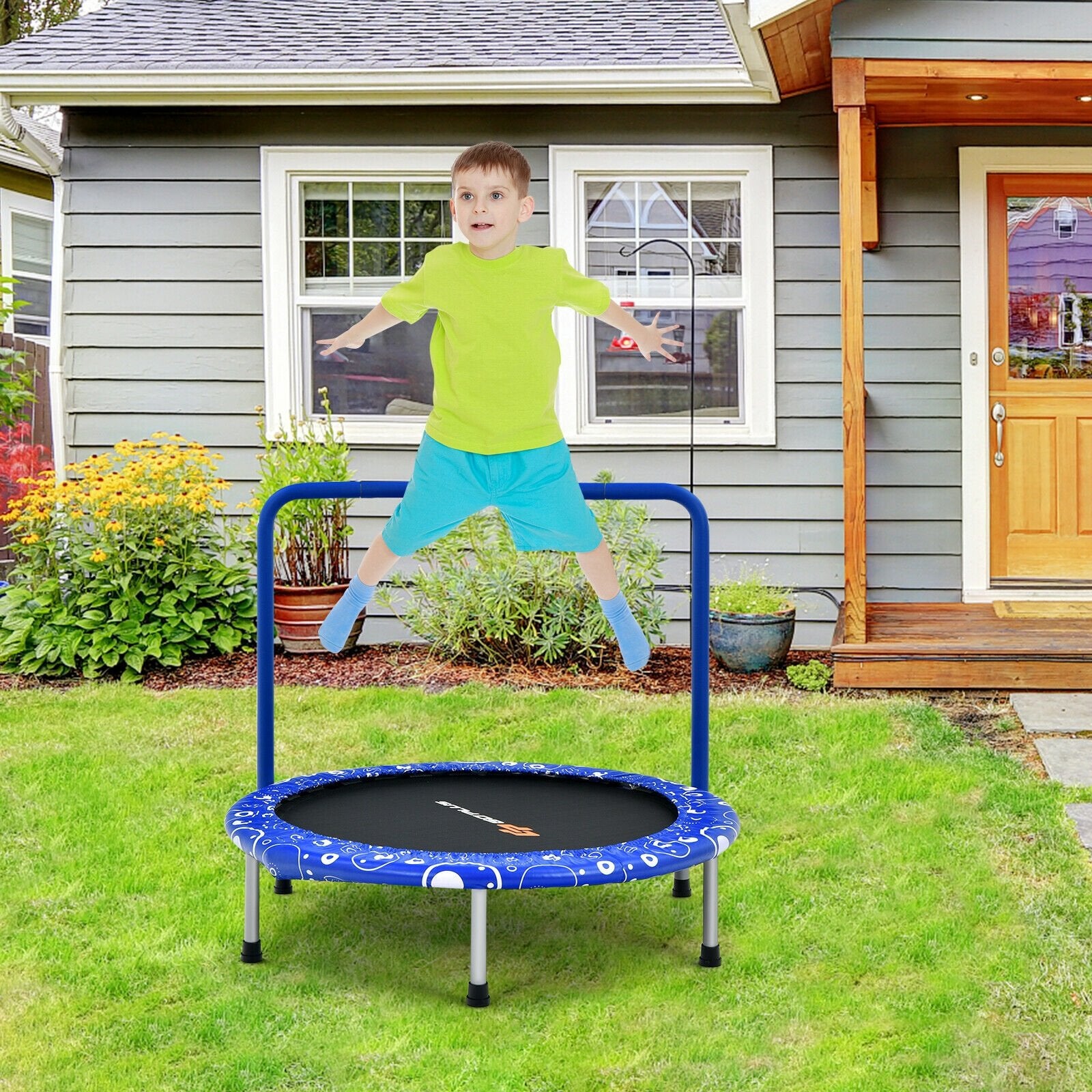 36 Inch Kids Trampoline Mini Rebounder with Full Covered Handrail , Blue Trampolines   at Gallery Canada