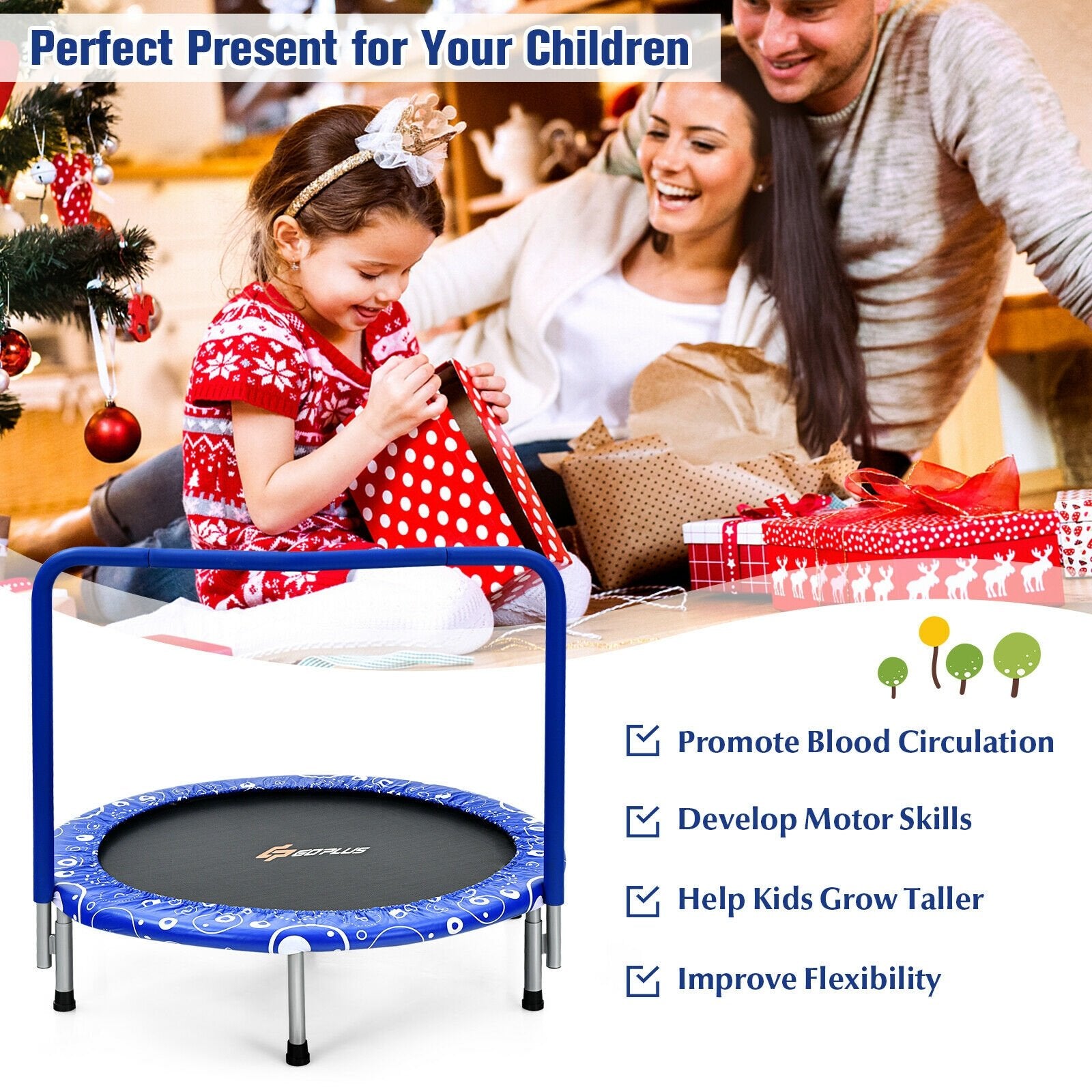 36 Inch Kids Trampoline Mini Rebounder with Full Covered Handrail , Blue Trampolines   at Gallery Canada