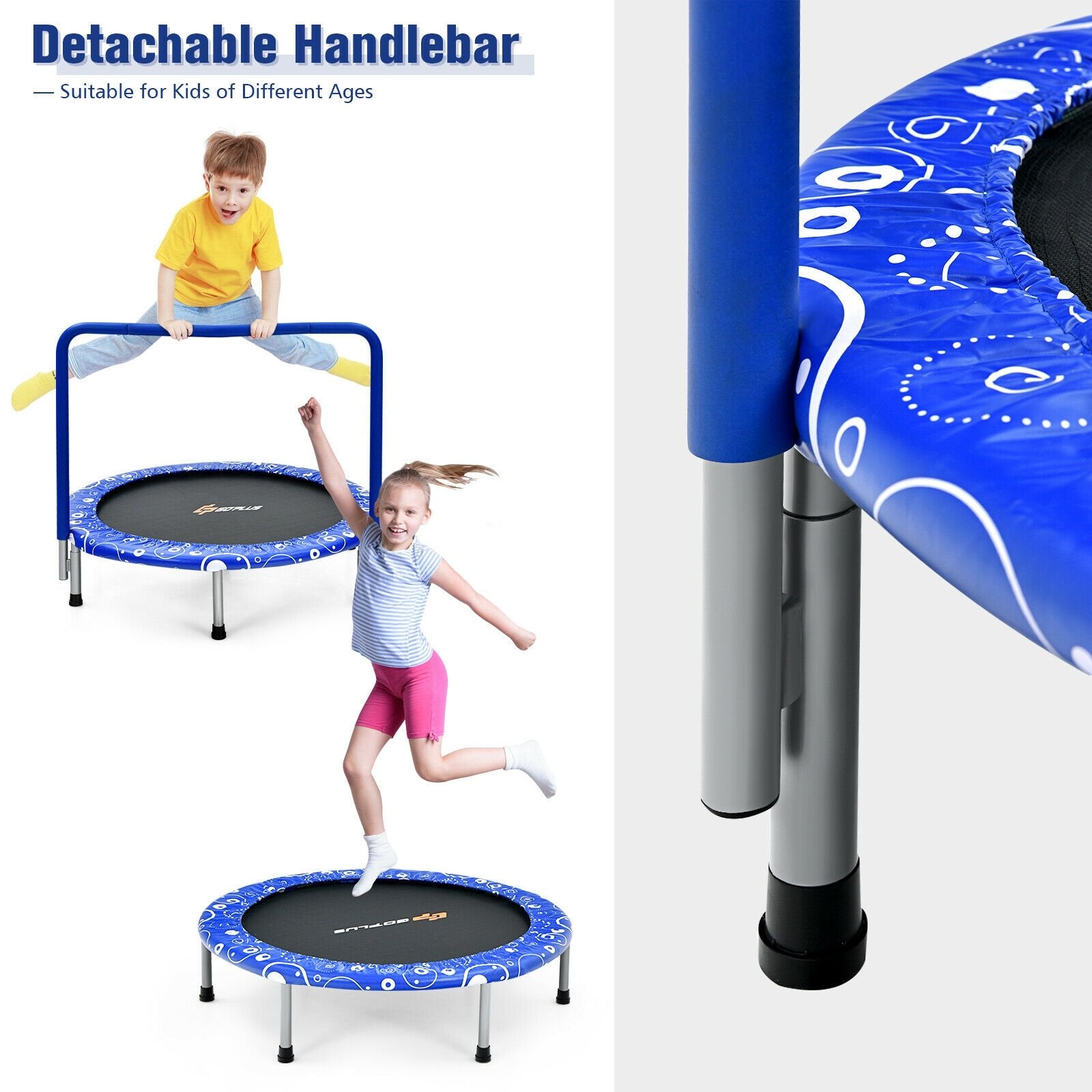 36 Inch Kids Trampoline Mini Rebounder with Full Covered Handrail , Blue Trampolines   at Gallery Canada