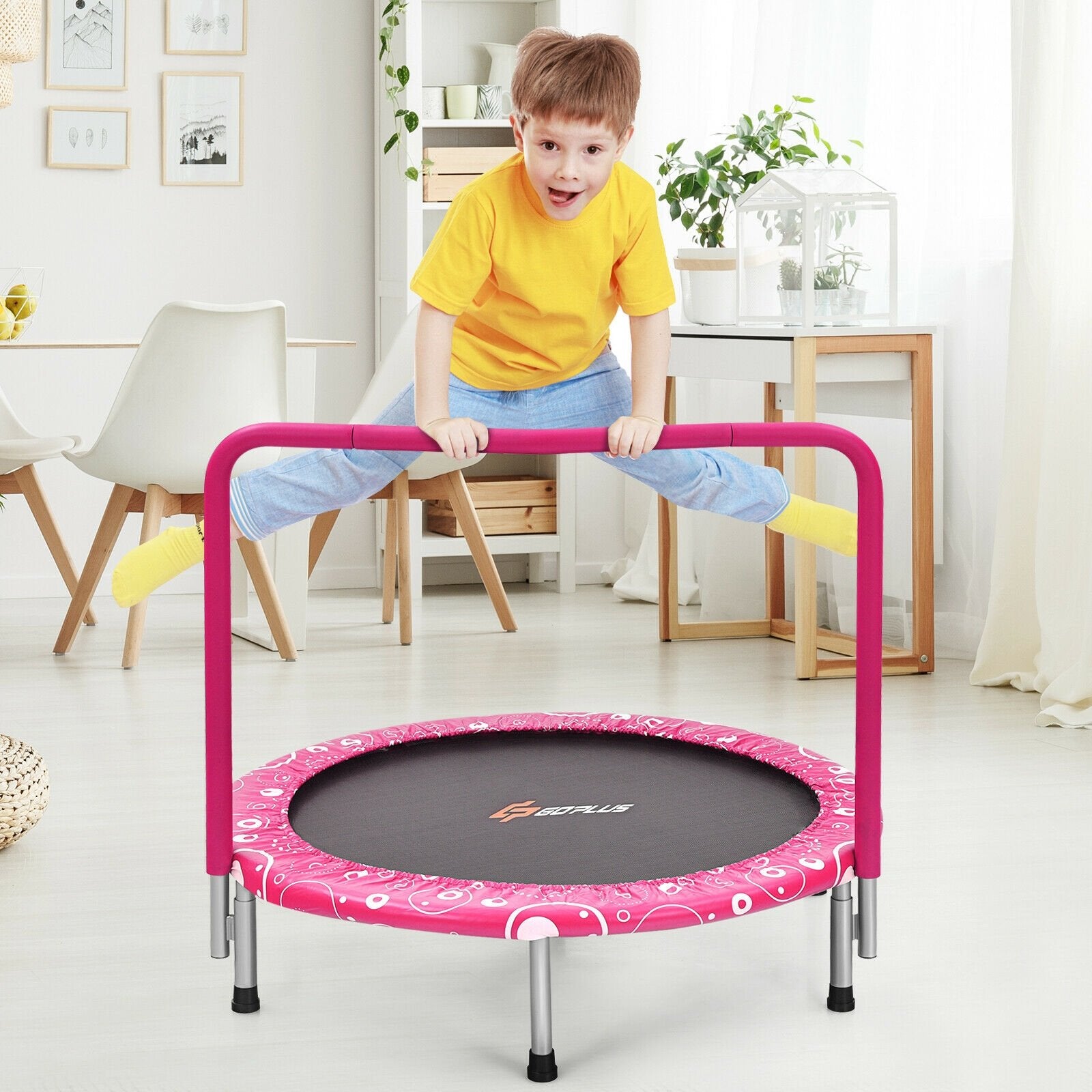 36 Inch Kids Trampoline Mini Rebounder with Full Covered Handrail , Pink Trampolines   at Gallery Canada