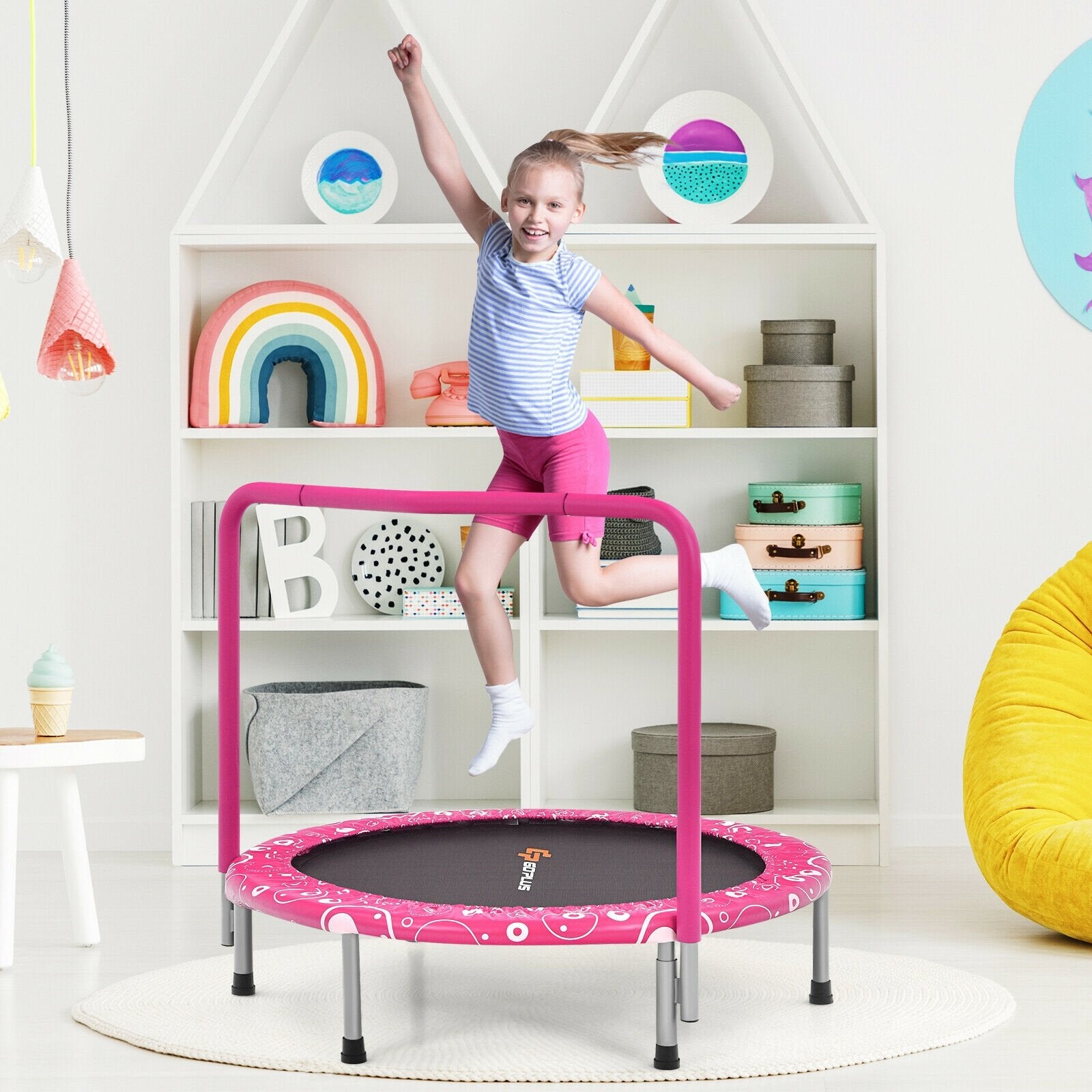 36 Inch Kids Trampoline Mini Rebounder with Full Covered Handrail , Pink Trampolines   at Gallery Canada