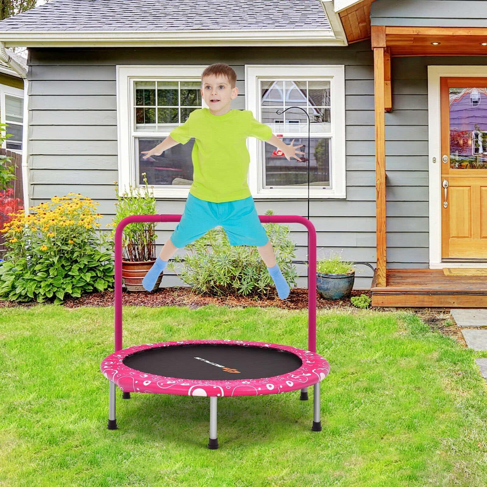 36 Inch Kids Trampoline Mini Rebounder with Full Covered Handrail , Pink Trampolines   at Gallery Canada