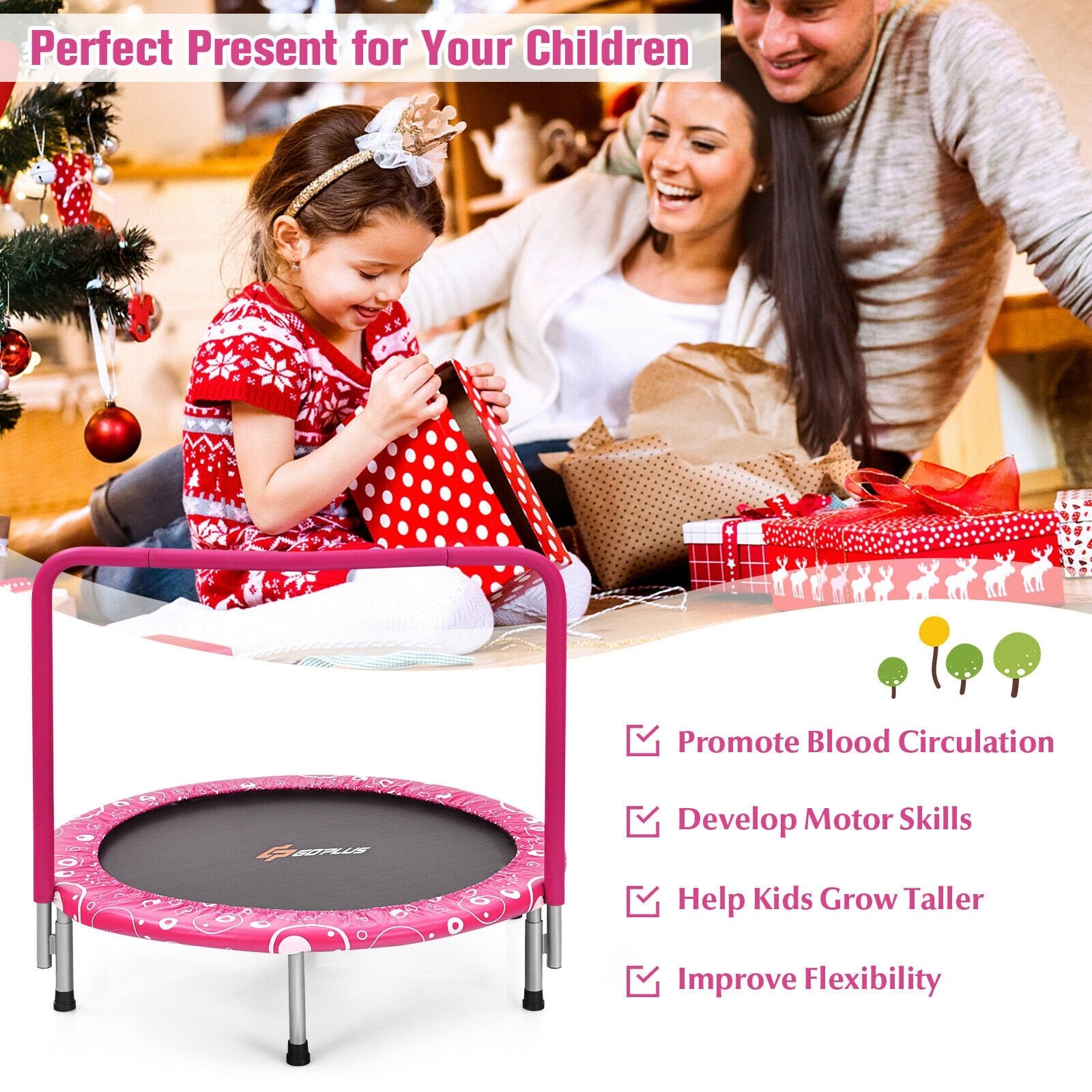 36 Inch Kids Trampoline Mini Rebounder with Full Covered Handrail , Pink Trampolines   at Gallery Canada