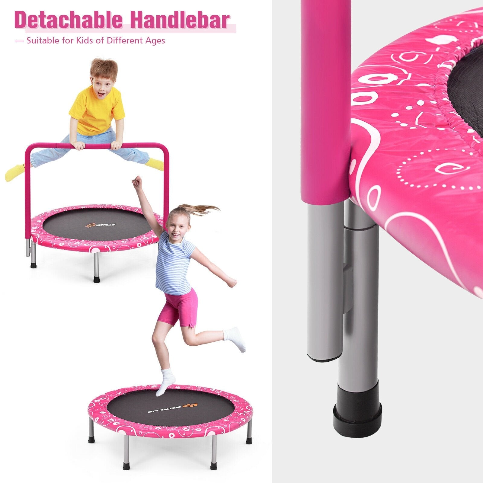 36 Inch Kids Trampoline Mini Rebounder with Full Covered Handrail , Pink Trampolines   at Gallery Canada