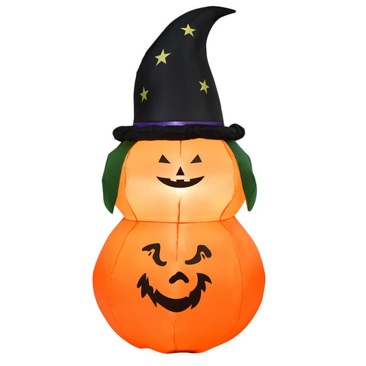 5 Feet Halloween Inflatable LED Pumpkin with Witch Hat, Black - Gallery Canada