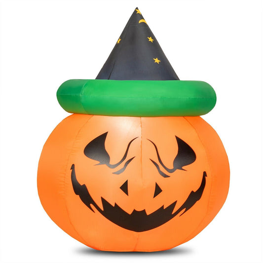 4 Feet Halloween Inflatable LED Pumpkin with Witch Hat, Orange - Gallery Canada