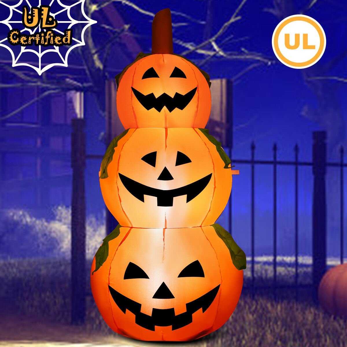 5.2 Feet Halloween Inflatable 3-Pumpkin Stack Ghost, Orange Halloween   at Gallery Canada