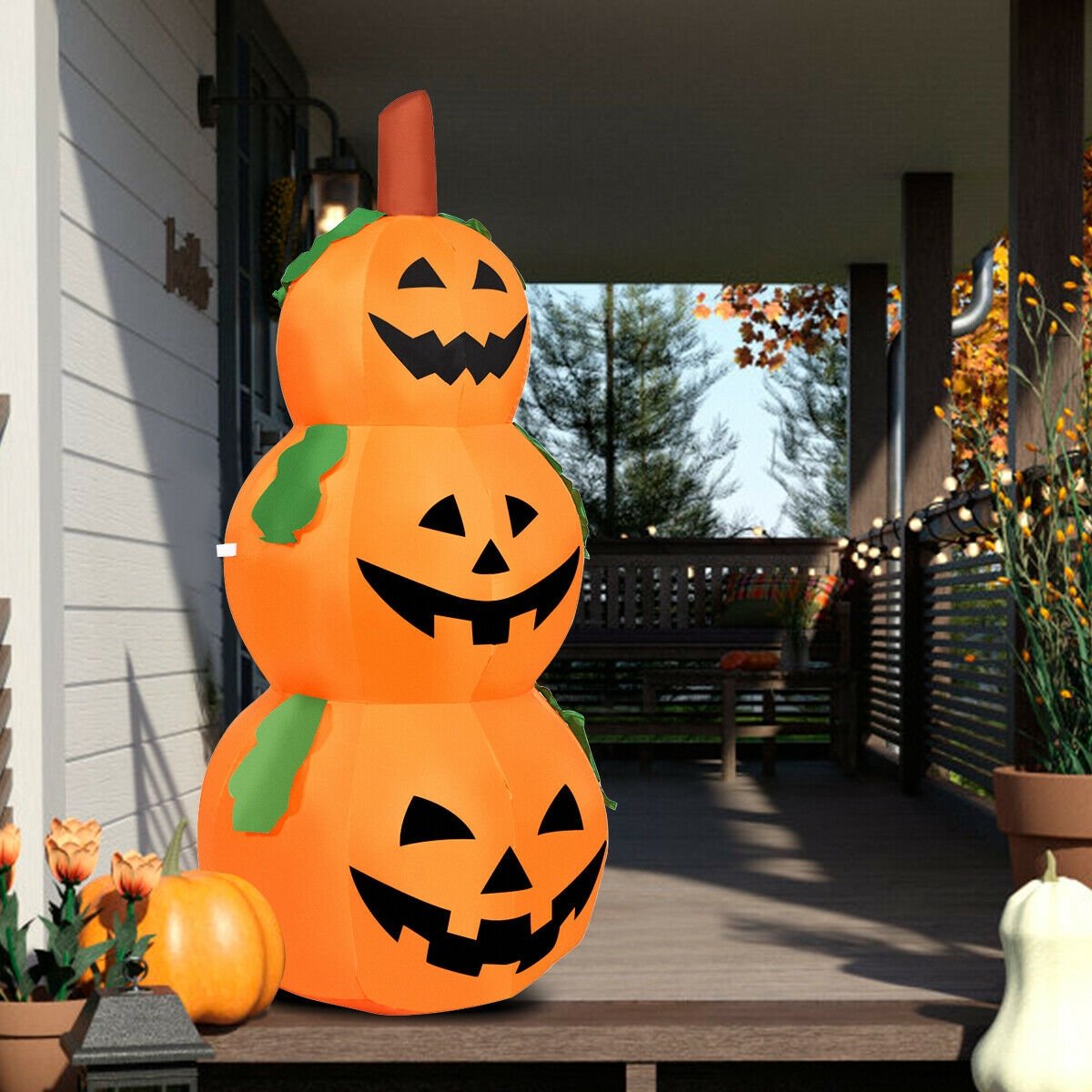 5.2 Feet Halloween Inflatable 3-Pumpkin Stack Ghost, Orange - Gallery Canada
