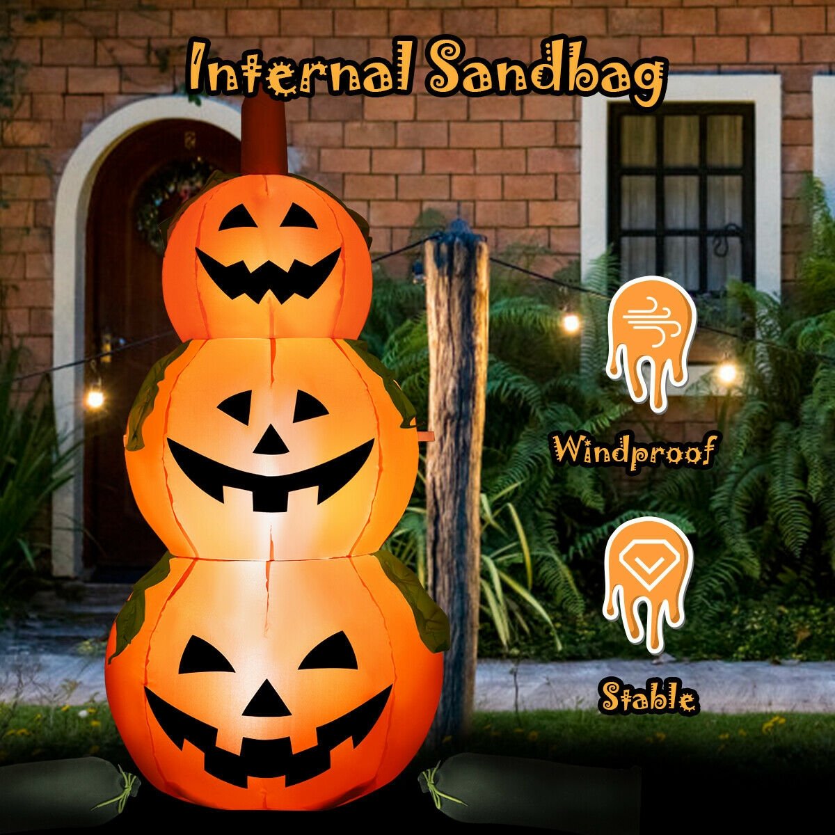 5.2 Feet Halloween Inflatable 3-Pumpkin Stack Ghost, Orange - Gallery Canada