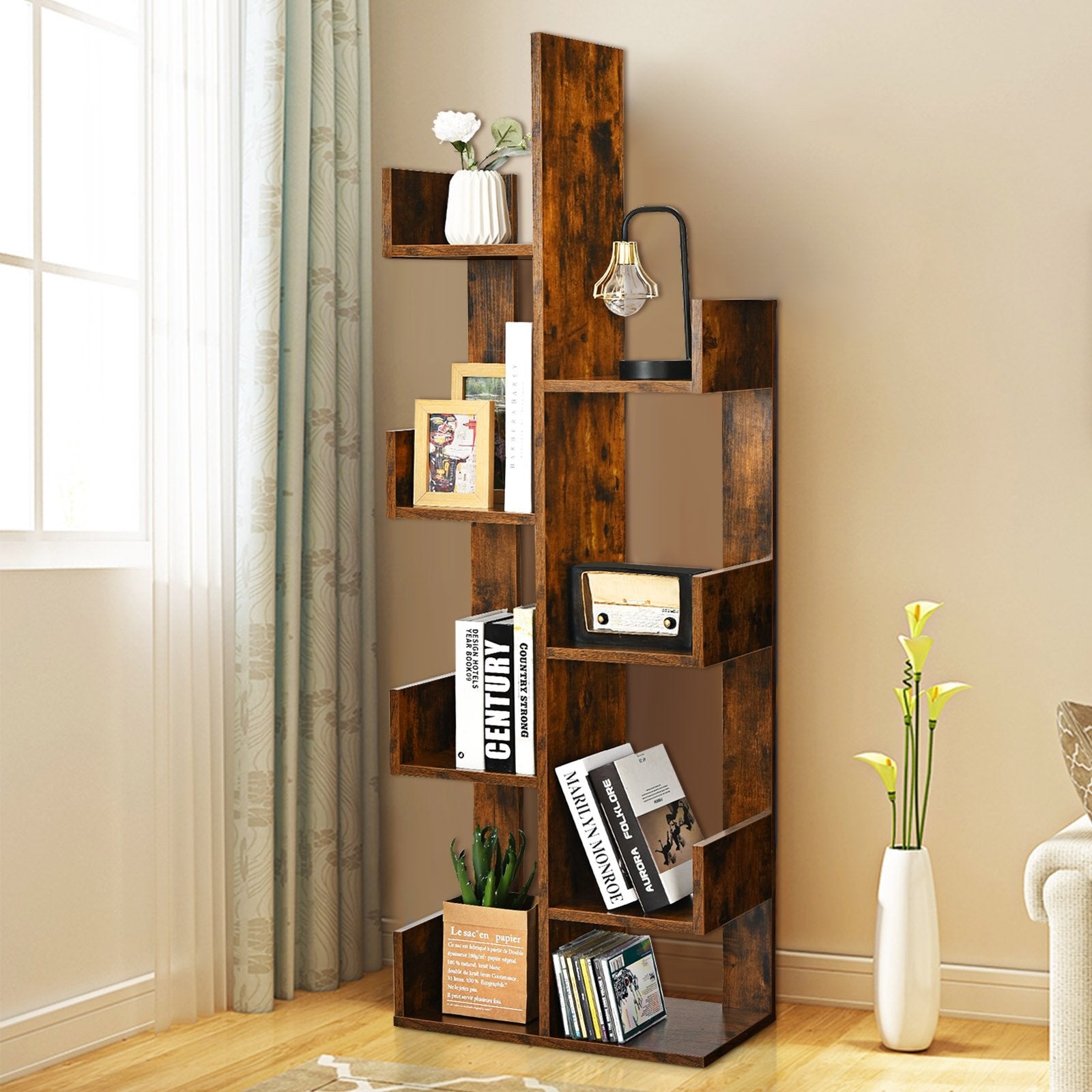 8-Tier Bookshelf Bookcase with 8 Open Compartments Space-Saving Storage Rack , Brown - Gallery Canada