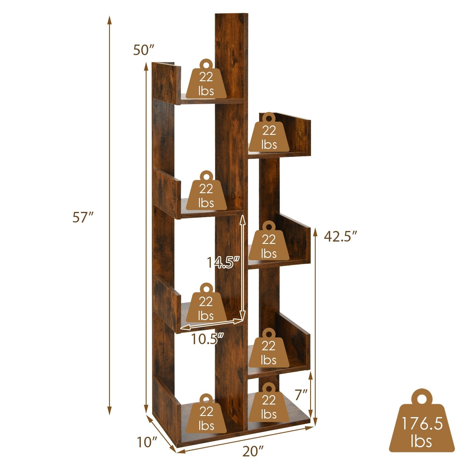 8-Tier Bookshelf Bookcase with 8 Open Compartments Space-Saving Storage Rack , Brown - Gallery Canada
