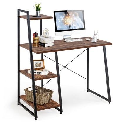 Compact Computer Desk Workstation with 4 Tier Shelves for Home and Office, Brown Writing Desks   at Gallery Canada