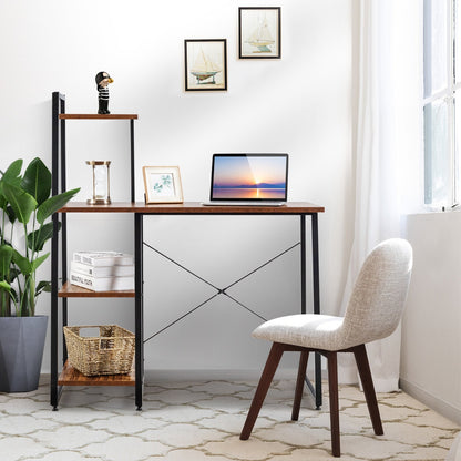 Compact Computer Desk Workstation with 4 Tier Shelves for Home and Office, Brown Writing Desks   at Gallery Canada