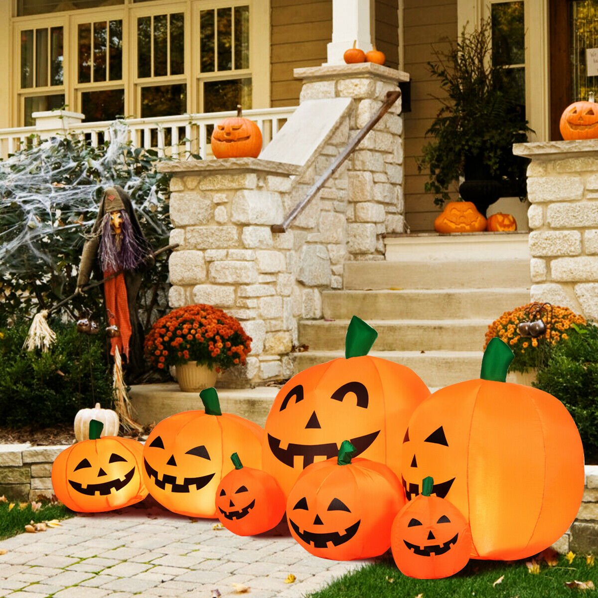 7.5 Feet Halloween Inflatable 7 Pumpkins Patch with LED Lights, Orange Halloween   at Gallery Canada