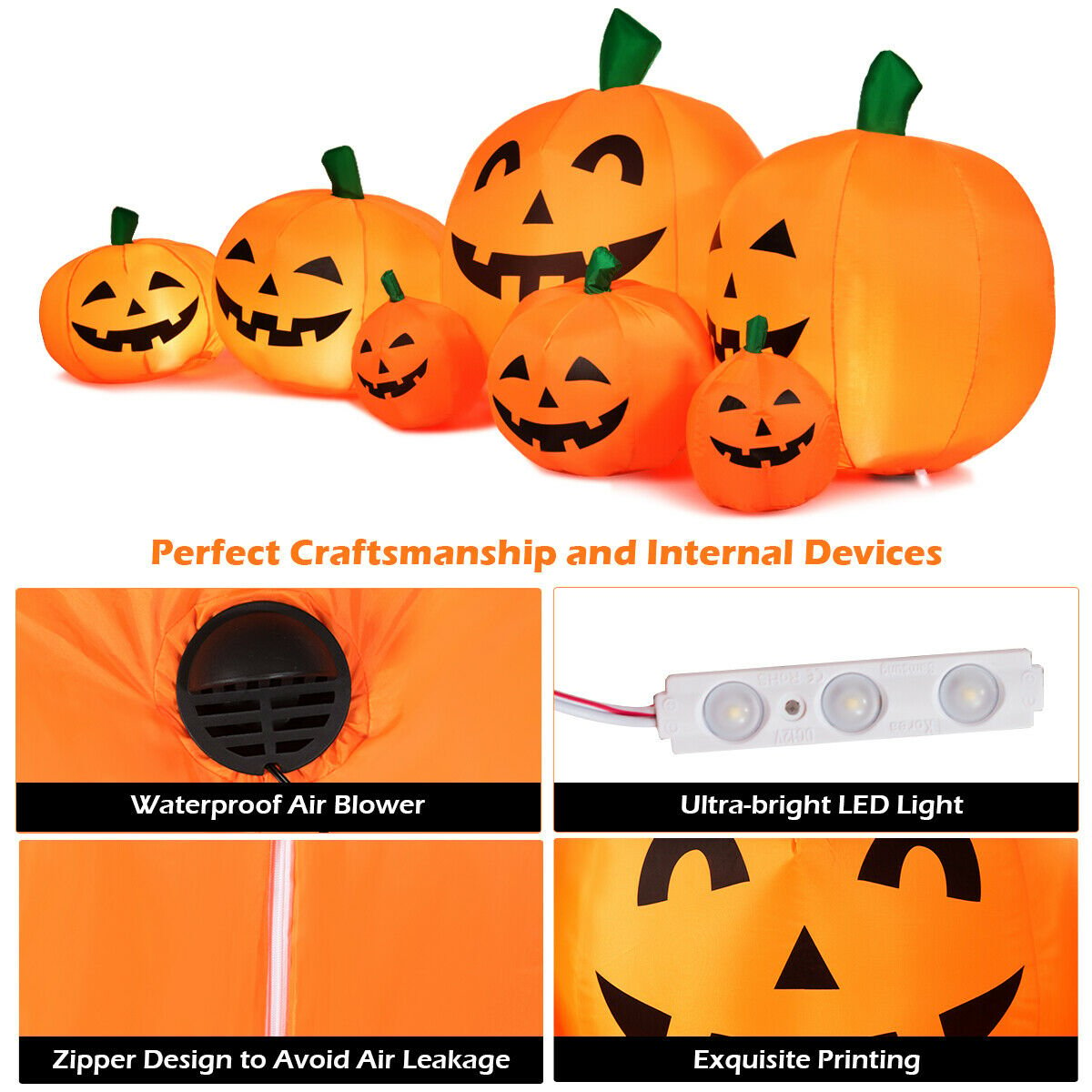 7.5 Feet Halloween Inflatable 7 Pumpkins Patch with LED Lights, Orange Halloween   at Gallery Canada