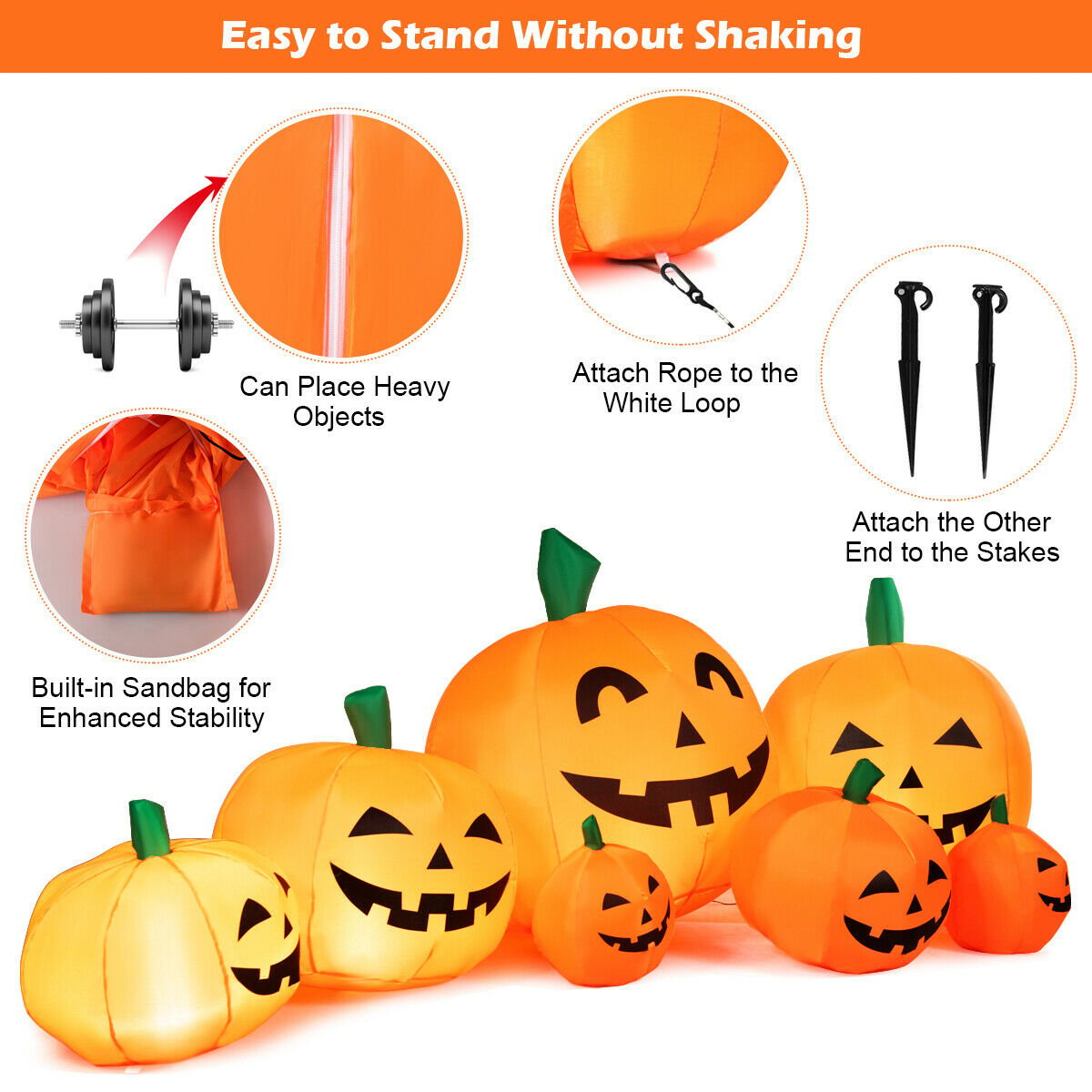 7.5 Feet Halloween Inflatable 7 Pumpkins Patch with LED Lights, Orange - Gallery Canada
