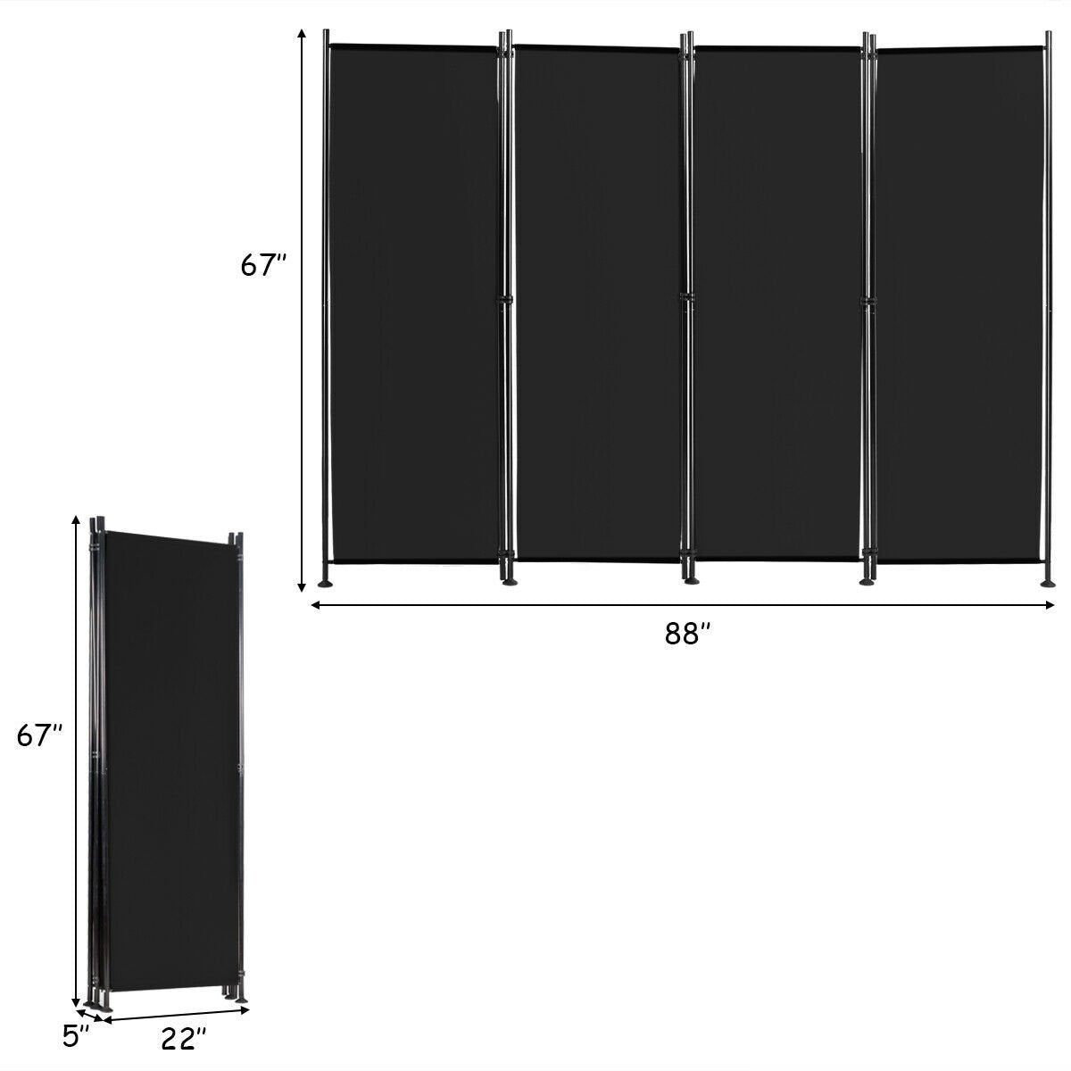 4-Panel Room Divider Folding Privacy Screen, Black Room Dividers   at Gallery Canada