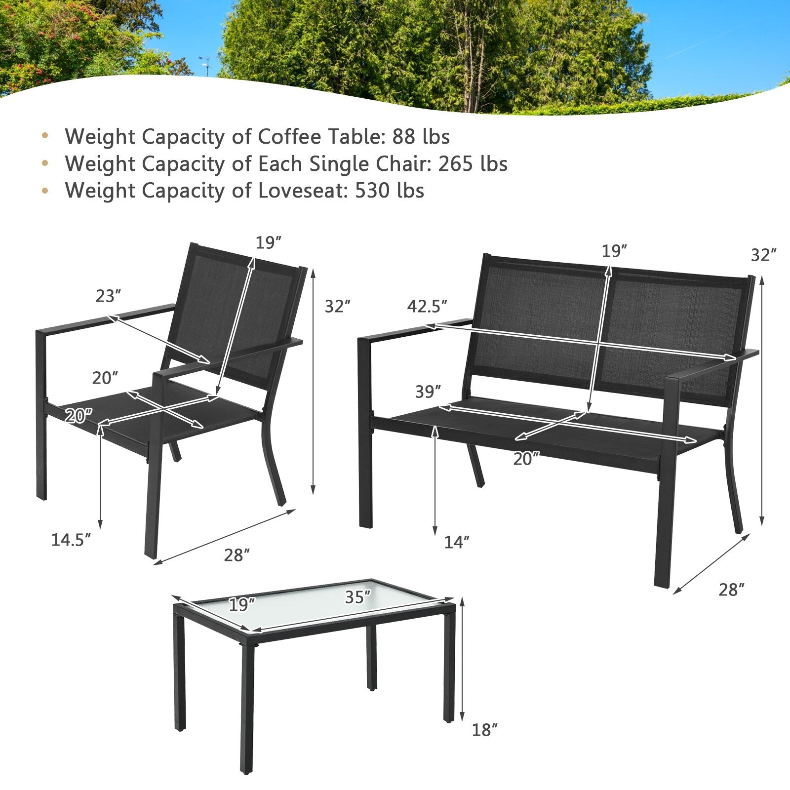 4 PCS Patio Furniture Set Sofa Coffee Table Steel Frame Garden, Gray - Gallery Canada