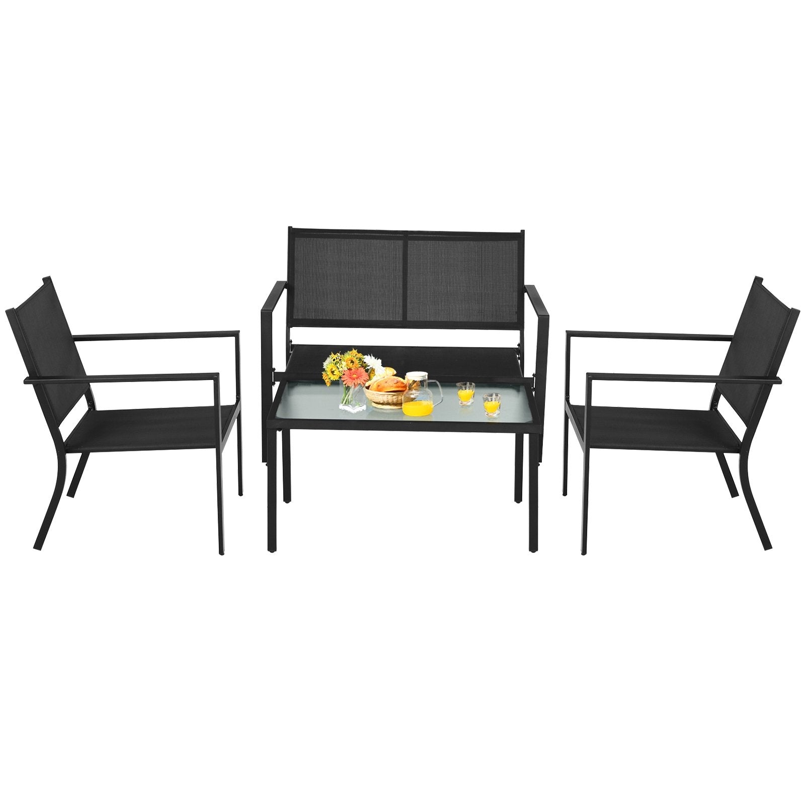 4 PCS Patio Furniture Set Sofa Coffee Table Steel Frame Garden, Gray Patio Conversation Sets   at Gallery Canada