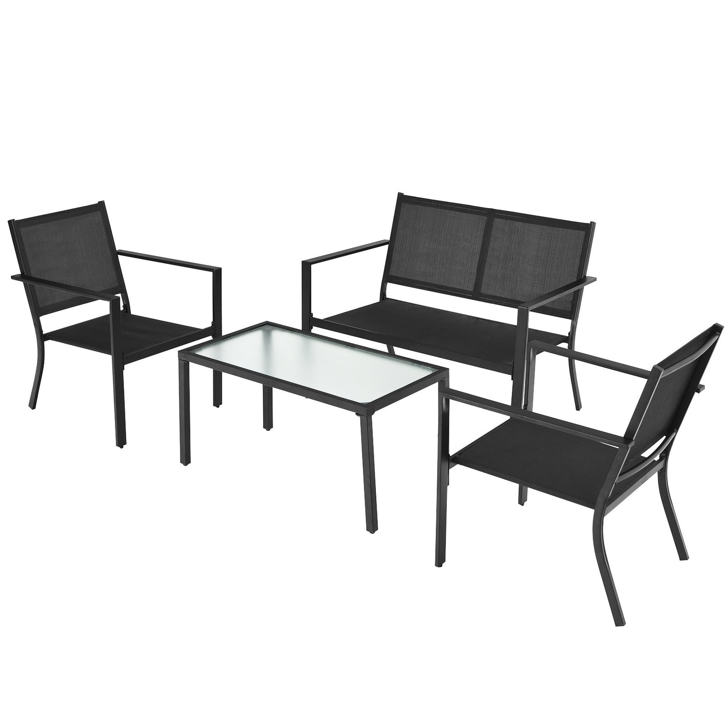 4 PCS Patio Furniture Set Sofa Coffee Table Steel Frame Garden, Gray - Gallery Canada