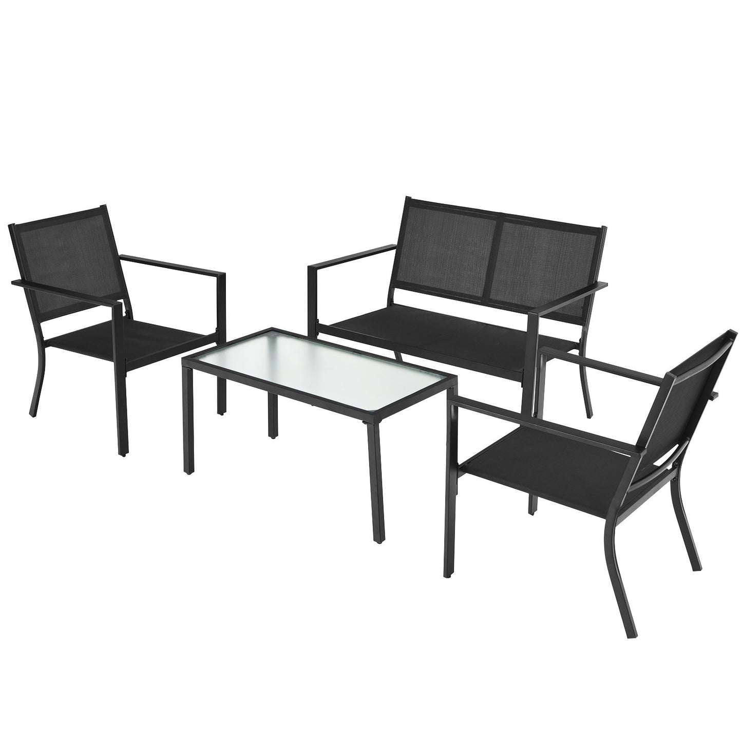 4 PCS Patio Furniture Set Sofa Coffee Table Steel Frame Garden, Gray Patio Conversation Sets   at Gallery Canada