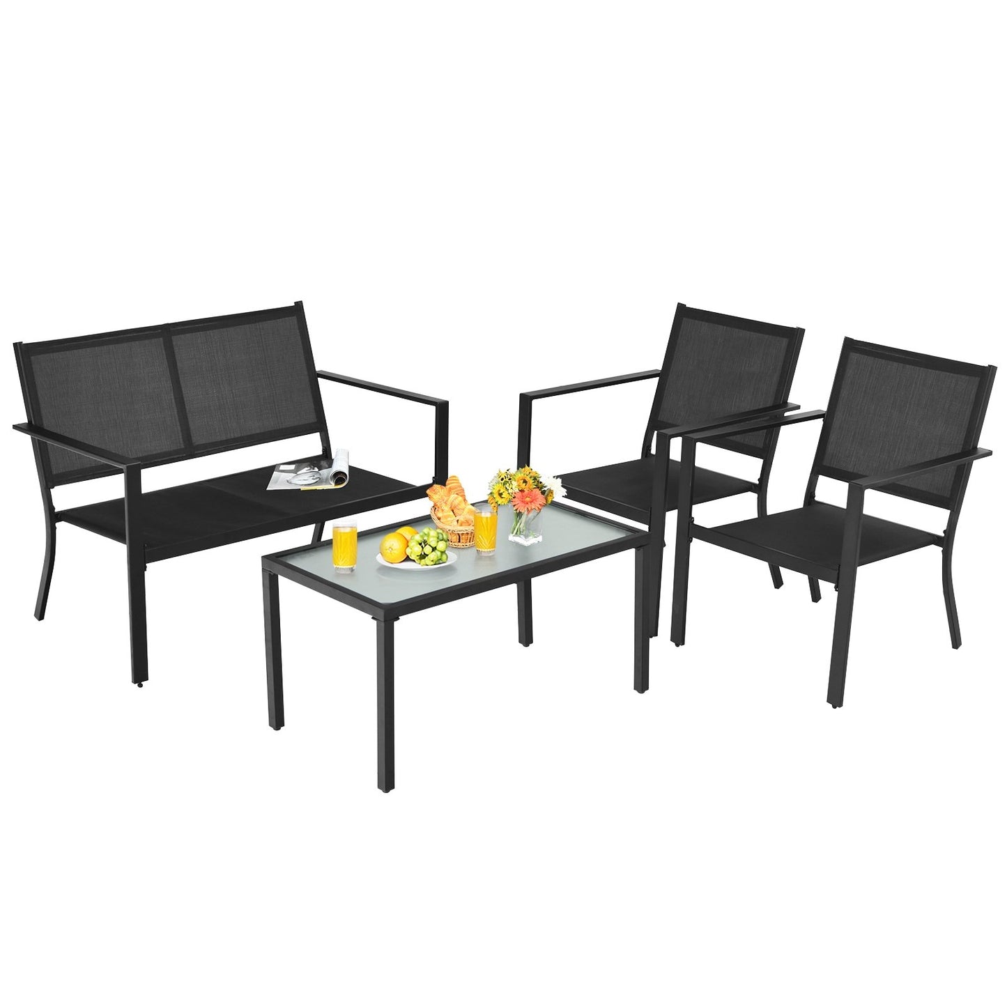 4 PCS Patio Furniture Set Sofa Coffee Table Steel Frame Garden, Gray Patio Conversation Sets   at Gallery Canada