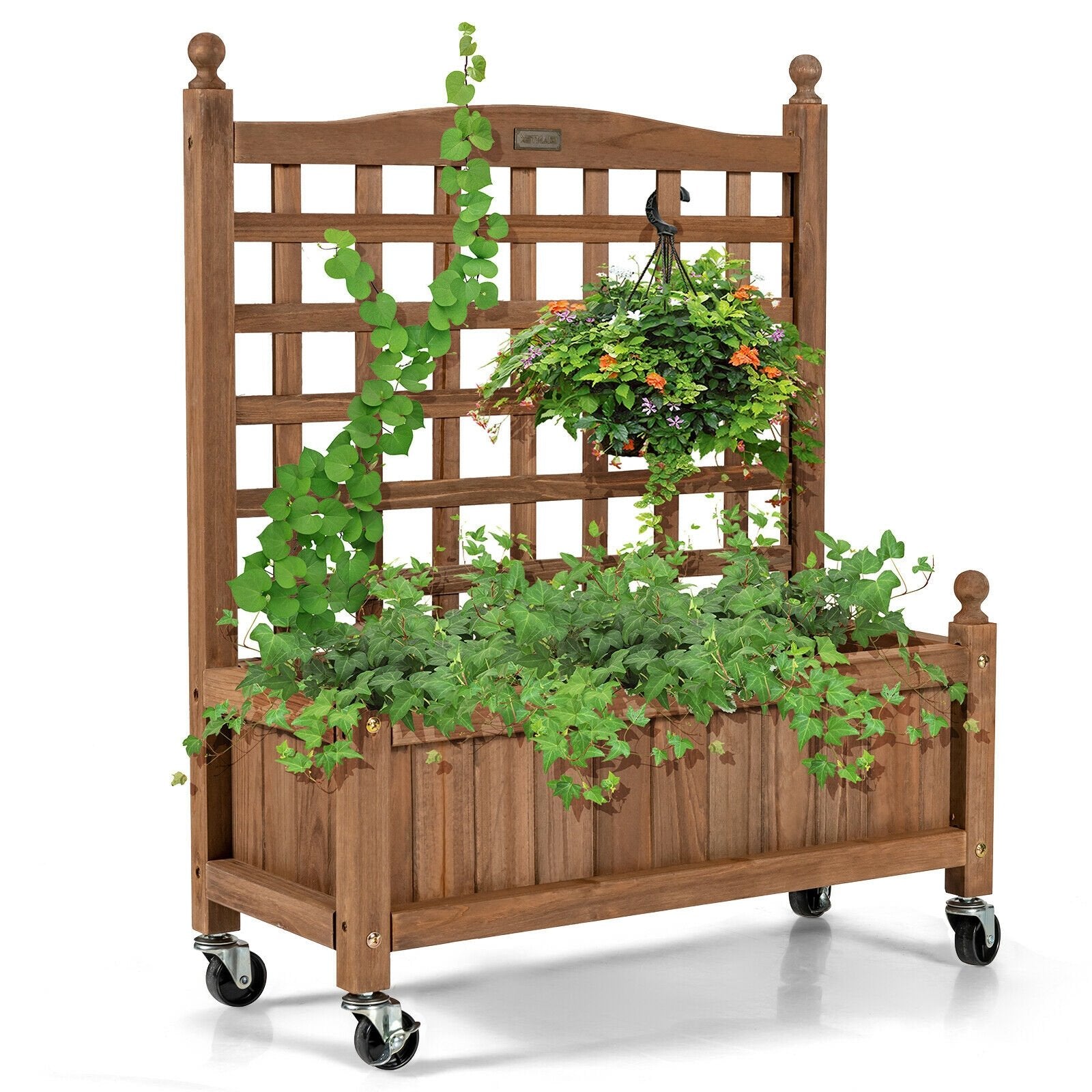 32in Wood Planter Box with Trellis Mobile Raised Bed for Climbing Plant, Brown Raised Garden Beds   at Gallery Canada