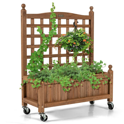 32in Wood Planter Box with Trellis Mobile Raised Bed for Climbing Plant, Brown Raised Garden Beds   at Gallery Canada