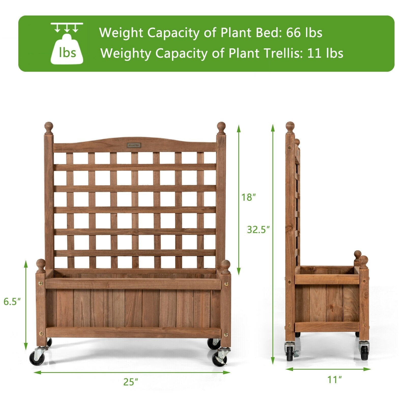 32in Wood Planter Box with Trellis Mobile Raised Bed for Climbing Plant, Brown Raised Garden Beds   at Gallery Canada