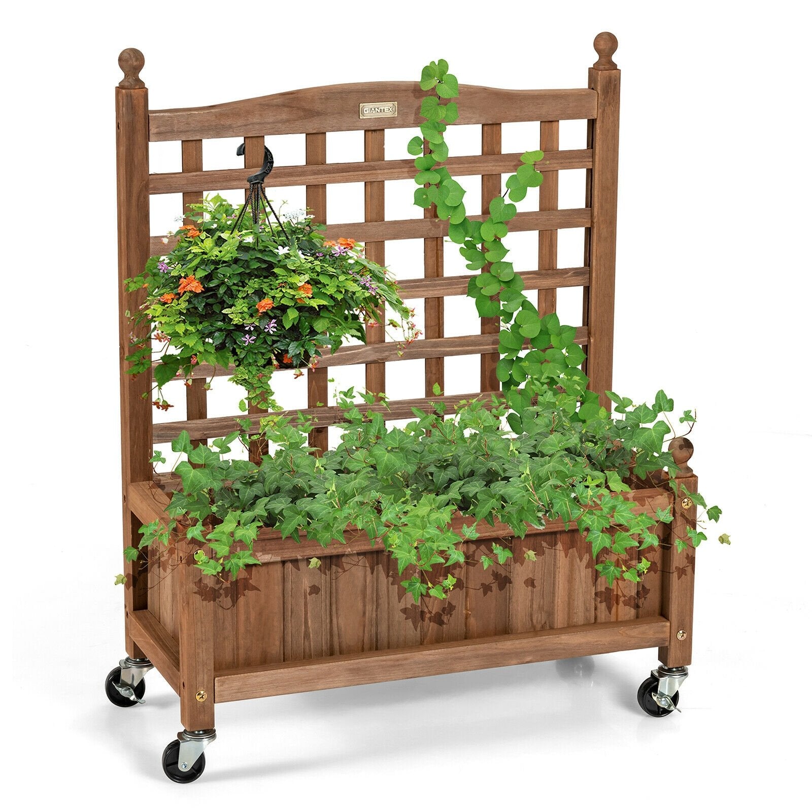 32in Wood Planter Box with Trellis Mobile Raised Bed for Climbing Plant, Brown Raised Garden Beds   at Gallery Canada