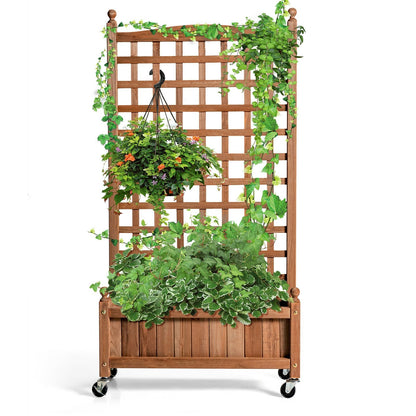 50 Inch Wood Planter Box with Trellis Mobile Raised Bed for Climbing Plant, Brown Raised Garden Beds   at Gallery Canada