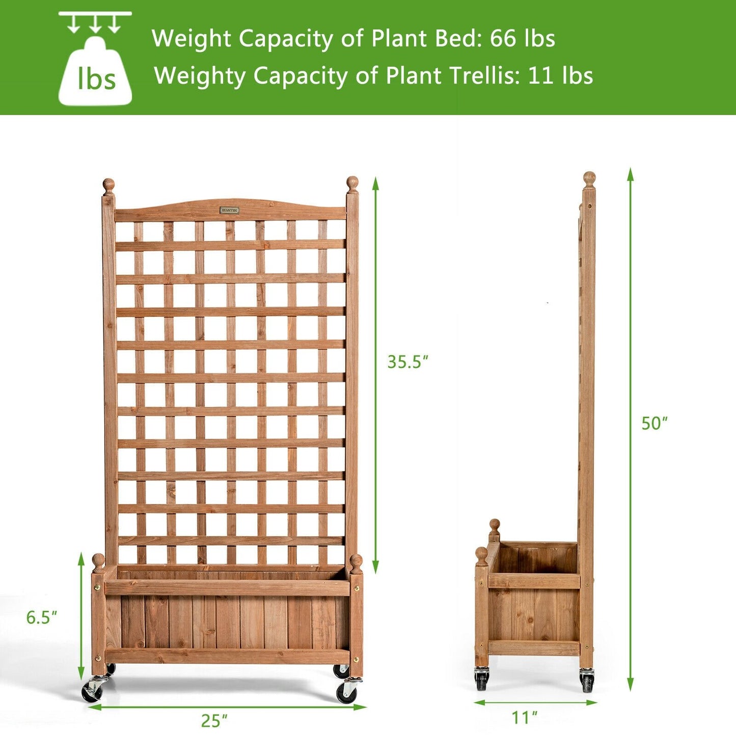 50 Inch Wood Planter Box with Trellis Mobile Raised Bed for Climbing Plant, Brown Raised Garden Beds   at Gallery Canada