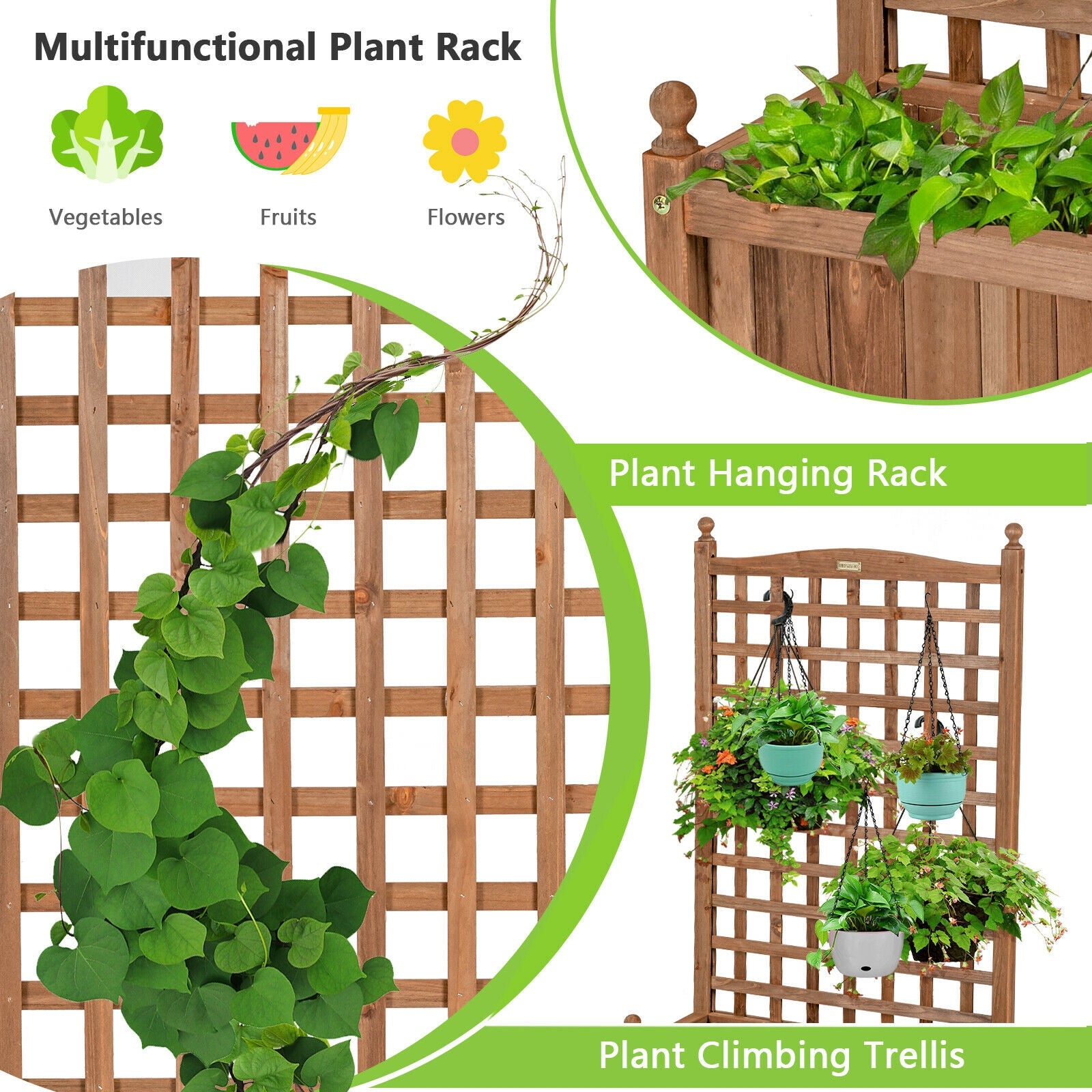 50 Inch Wood Planter Box with Trellis Mobile Raised Bed for Climbing Plant, Brown Raised Garden Beds at Gallery Canada