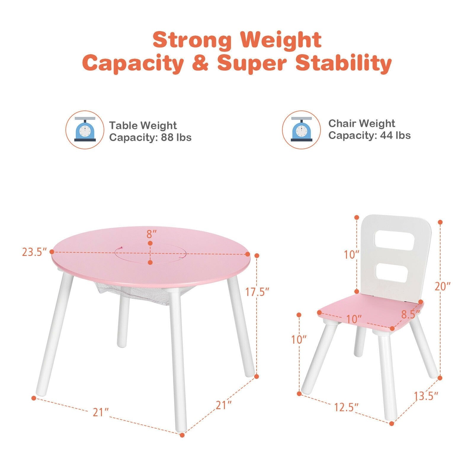 Wood Activity Kids Table and Chair Set with Center Mesh Storage for Snack Time and Homework, Pink Kids Table & Chair Sets   at Gallery Canada