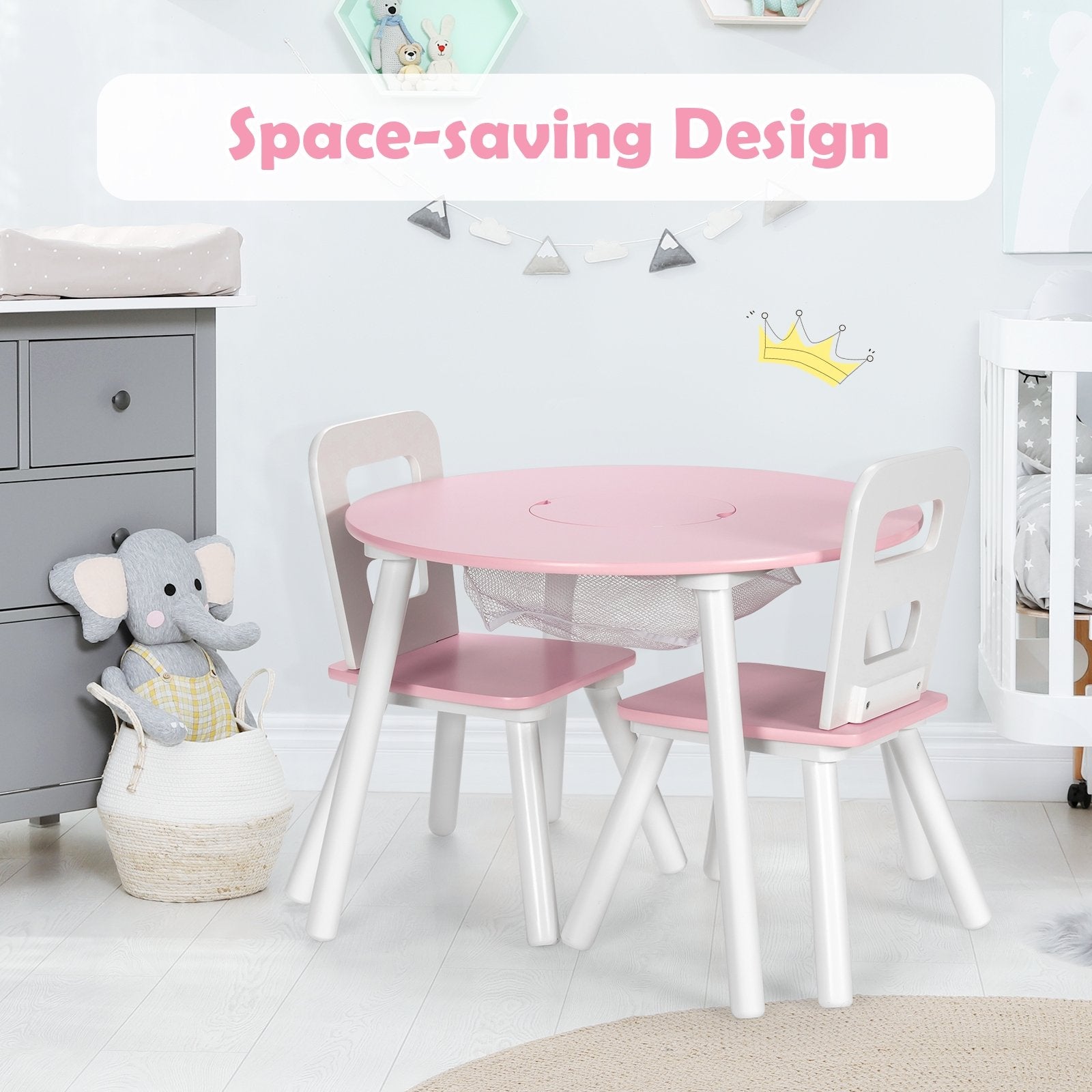 Wood Activity Kids Table and Chair Set with Center Mesh Storage for Snack Time and Homework, Pink Kids Table & Chair Sets   at Gallery Canada