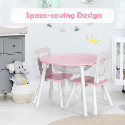 Wood Activity Kids Table and Chair Set with Center Mesh Storage for Snack Time and Homework, Pink - Gallery Canada