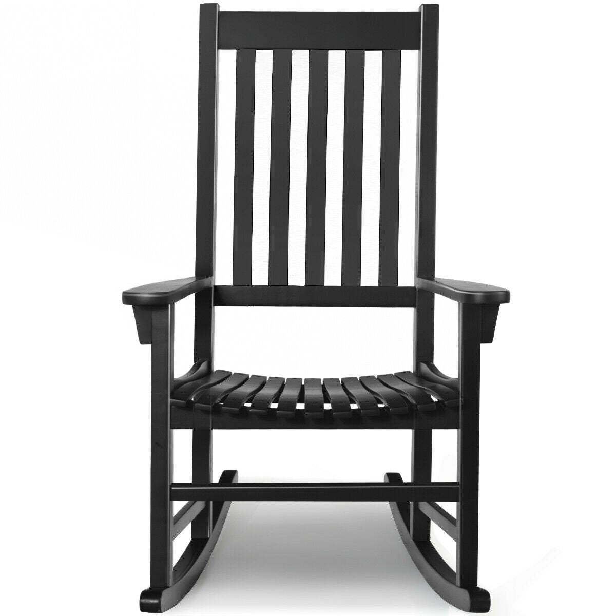 Indoor Outdoor Wooden High Back Rocking Chair, Black Patio Rocking Chairs & Gliders   at Gallery Canada