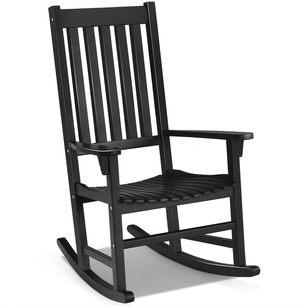 Indoor Outdoor Wooden High Back Rocking Chair, Black - Gallery Canada