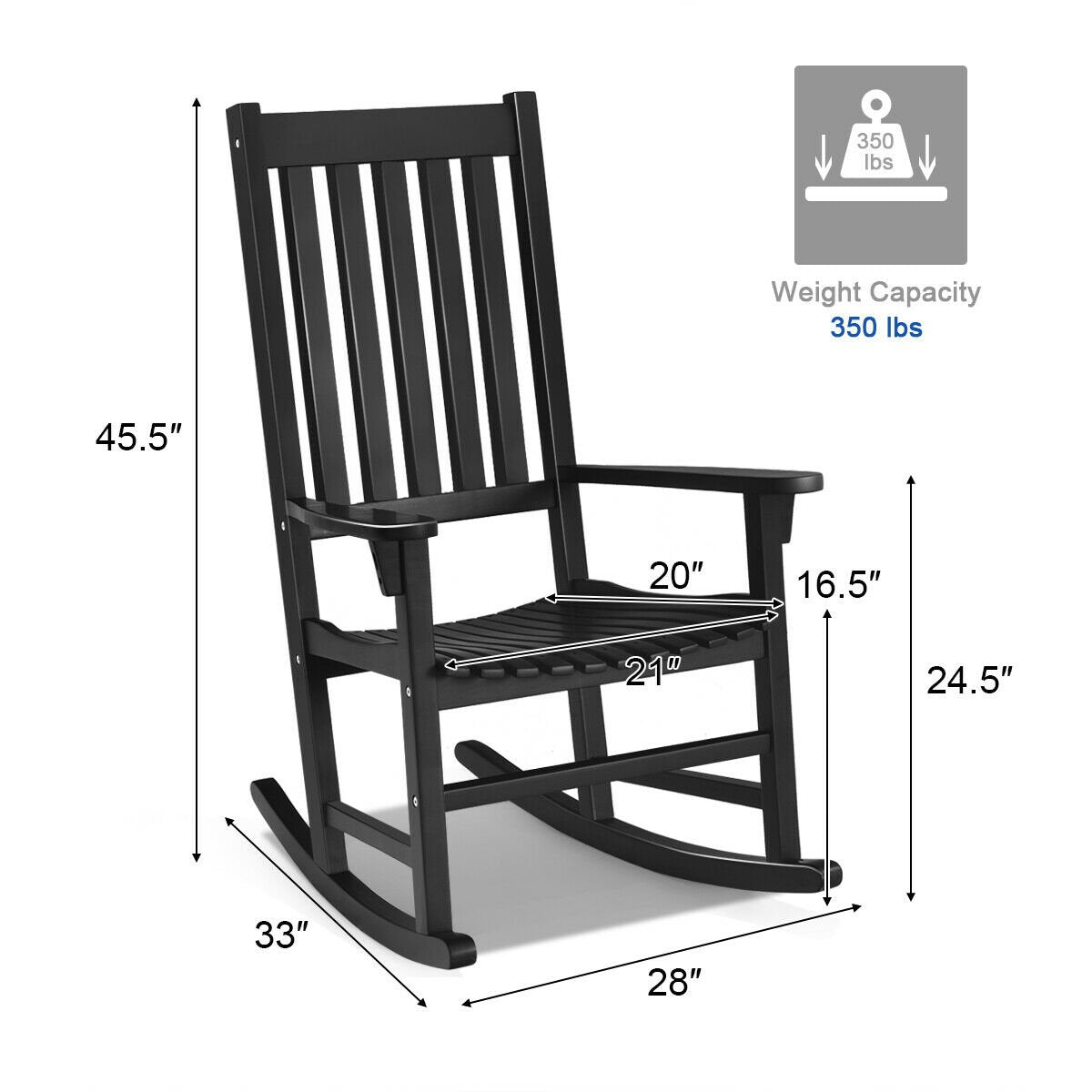 Indoor Outdoor Wooden High Back Rocking Chair, Black Patio Rocking Chairs & Gliders   at Gallery Canada