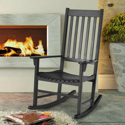 Indoor Outdoor Wooden High Back Rocking Chair, Black - Gallery Canada